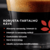 Közelkép egy pohár Impulso kávéról crema-val, magyar és szlovák nyelvű szöveggel, amely kiemeli a robusta tartalmát és a legfontosabb jellemzőit.